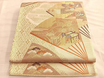 平和屋着物◎六通柄袋帯 唐織 玉庭御幸文 金糸 正絹 逸品 BAAK1056du
