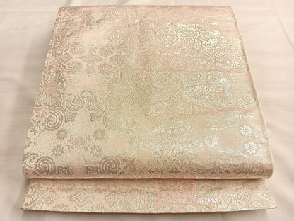 平和屋着物◎六通柄袋帯 宝相華 銀糸 正絹 逸品 BAAK1073du