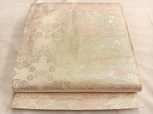平和屋着物◎六通柄袋帯 宝相華 銀糸 正絹 逸品 BAAK1073du