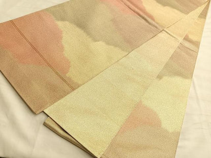 平和屋着物◎全通柄袋帯 つづれ 霞文 金糸 正絹 逸品 BAAK1074du