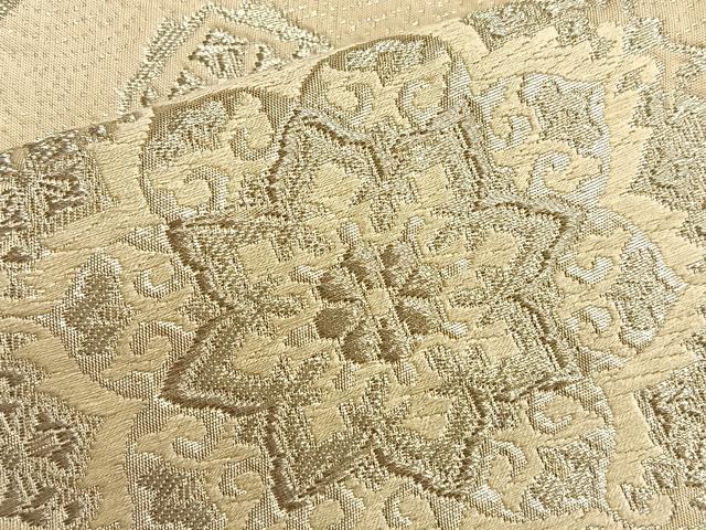 平和屋着物◎六通柄袋帯 唐織 亀甲正倉院文 銀糸 正絹 逸品 BAAK1087du