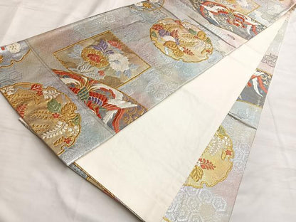 平和屋着物●西陣 野々村織物謹製 佐賀錦 六通柄袋帯 唐織 鳳凰地紙花唐草文 金銀糸 正絹 逸品 BAAK1108du