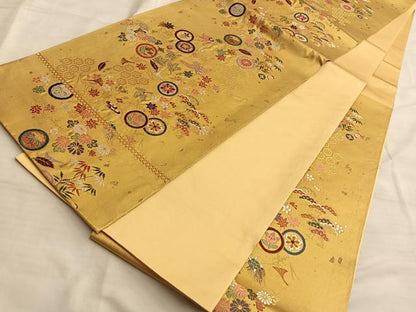 平和屋着物●六通柄袋帯 吹き寄せ文 金糸 正絹 逸品 BAAK1115du