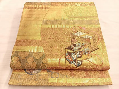 平和屋着物●六通柄袋帯 唐織 利休名物裂 金糸 引箔 正絹 逸品 BAAK1119du