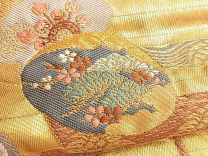 平和屋着物●六通柄袋帯 唐織 利休名物裂 金糸 引箔 正絹 逸品 BAAK1119du