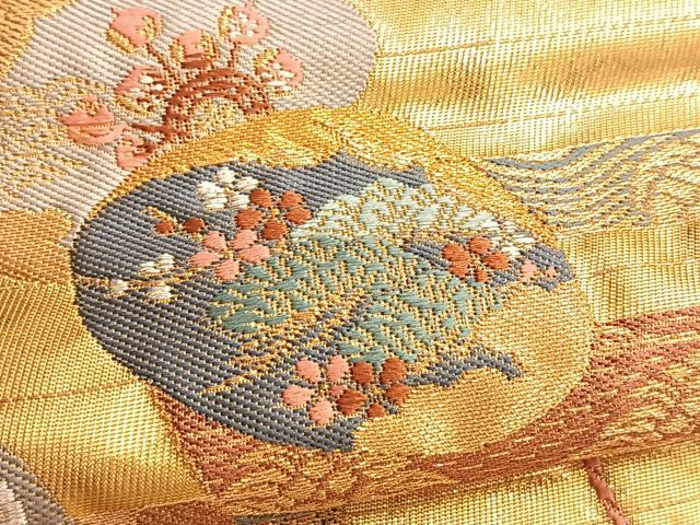 平和屋着物●六通柄袋帯 唐織 利休名物裂 金糸 引箔 正絹 逸品 BAAK1119du