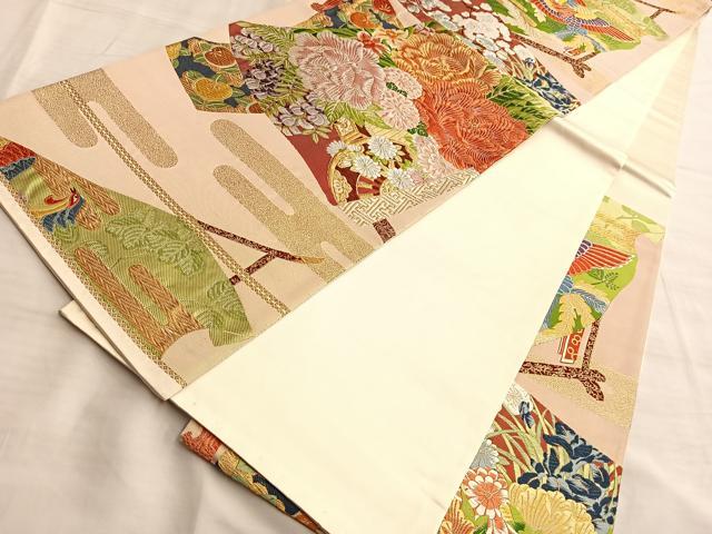平和屋着物◎六通柄袋帯 唐織 掛衣文 金糸 正絹 逸品 BAAK1142du