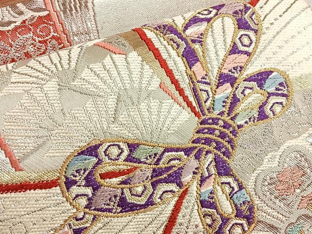 平和屋着物◎六通柄袋帯 唐織 舞蝶扇文 金銀糸 正絹 逸品 BAAK1145du