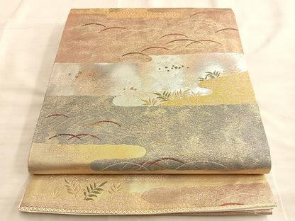平和屋着物◎六通柄袋帯 唐織 露芝文 金糸 正絹 逸品 BAAK1166du