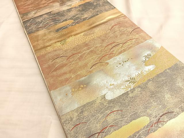 平和屋着物◎六通柄袋帯 唐織 露芝文 金糸 正絹 逸品 BAAK1166du