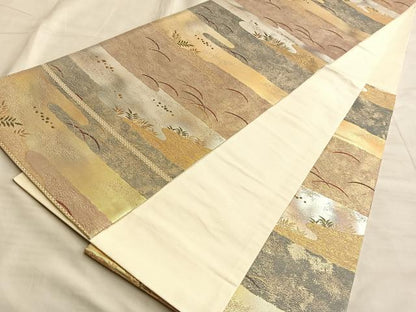 平和屋着物◎六通柄袋帯 唐織 露芝文 金糸 正絹 逸品 BAAK1166du