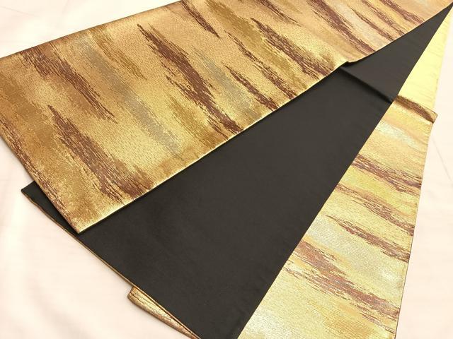 平和屋着物◎六通柄袋帯 霞文 黒地 金銀糸 正絹 逸品 BAAK1189du