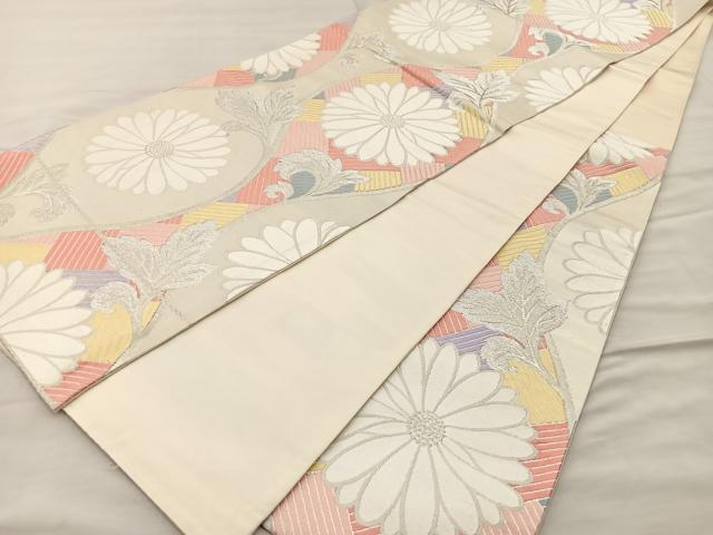 平和屋着物◎六通柄袋帯 唐織 立涌菊文 銀糸 正絹 逸品 BAAK5760if