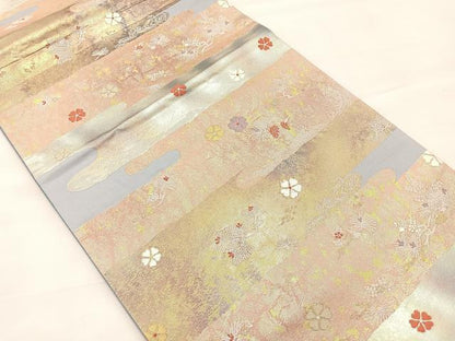 平和屋着物◎六通柄袋帯 みかげ錦 慶長松笠文 金糸 引箔 正絹 逸品 BAAK5776if