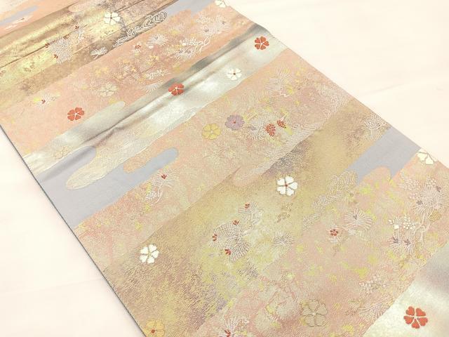 平和屋着物◎六通柄袋帯 みかげ錦 慶長松笠文 金糸 引箔 正絹 逸品 BAAK5776if