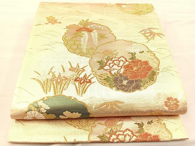 平和屋着物◎六通柄袋帯 雪輪花文 金糸 正絹 逸品 BAAK5778if