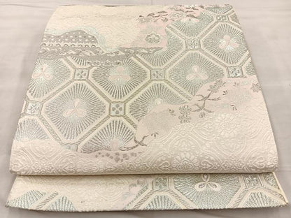 平和屋着物◎六通柄袋帯 唐織 道長蜀江花唐草文 銀糸 正絹 逸品 BAAK5788if