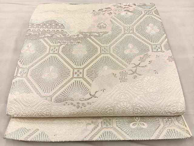 平和屋着物◎六通柄袋帯 唐織 道長蜀江花唐草文 銀糸 正絹 逸品 BAAK5788if