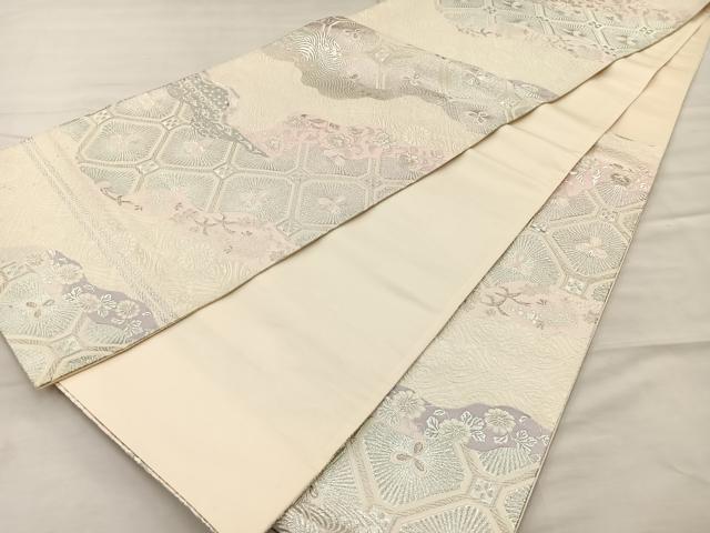 平和屋着物◎六通柄袋帯 唐織 道長蜀江花唐草文 銀糸 正絹 逸品 BAAK5788if