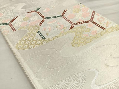 平和屋着物◎六通柄袋帯 唐織 流水亀甲花文 金銀糸 逸品 BAAK6738ea