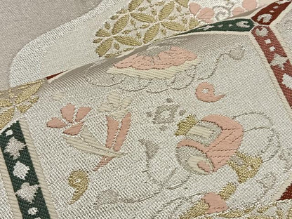 平和屋着物◎六通柄袋帯 唐織 流水亀甲花文 金銀糸 逸品 BAAK6738ea