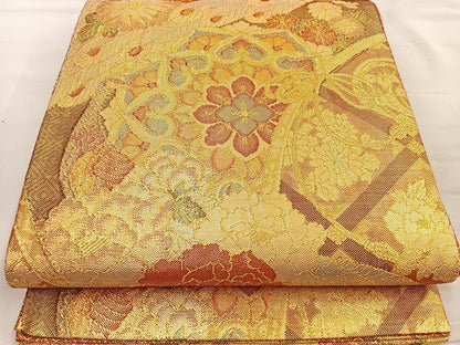 平和屋着物◎佐賀錦 六通柄袋帯 正倉院孔雀花文 金糸 逸品 BAAK6752ea