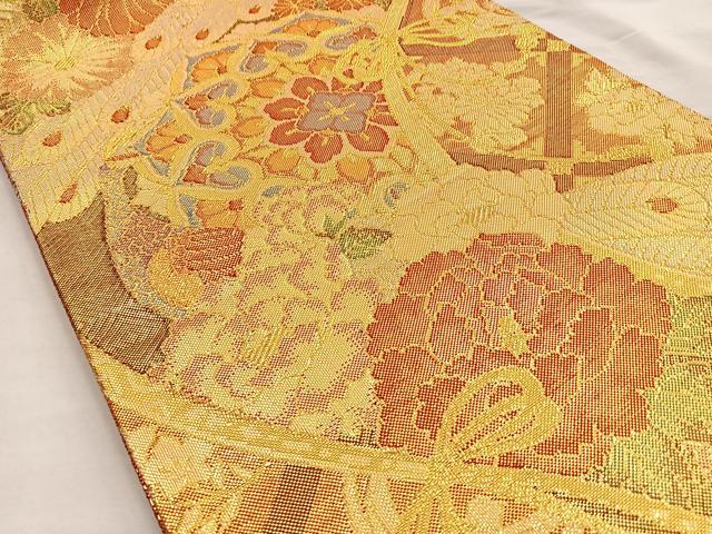 平和屋着物◎佐賀錦 六通柄袋帯 正倉院孔雀花文 金糸 逸品 BAAK6752ea