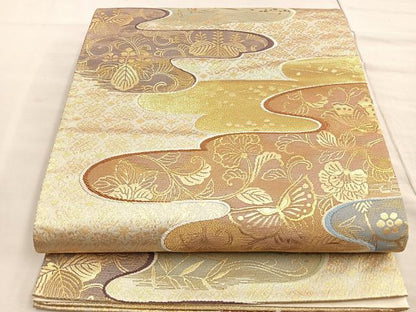 平和屋着物◎六通柄袋帯 霞重流水文 金糸 逸品 BAAK6762ea