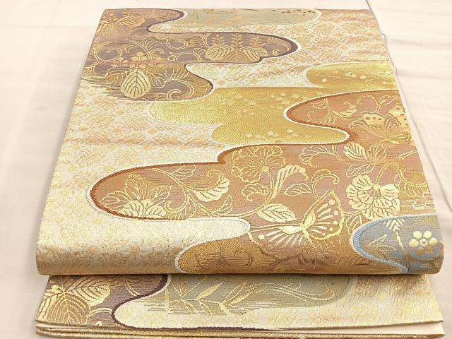 平和屋着物◎六通柄袋帯 霞重流水文 金糸 逸品 BAAK6762ea