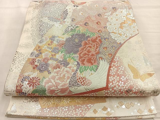 平和屋着物◎佐賀錦 六通柄袋帯 地紙重ね花鳥文 金銀糸 逸品 BAAK6766ea