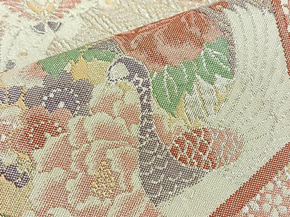 平和屋着物◎佐賀錦 六通柄袋帯 地紙重ね花鳥文 金銀糸 逸品 BAAK6766ea