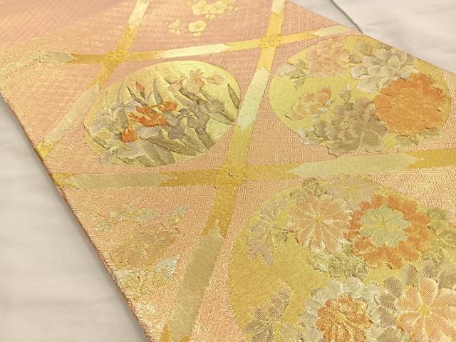 平和屋着物◎太鼓柄袋帯 菱天井花丸文 金糸 正絹 逸品 BAAK6800ea