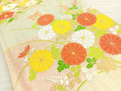 平和屋着物◎六通柄袋帯 唐織 春秋文 金糸 正絹 逸品 BAAL0152cm