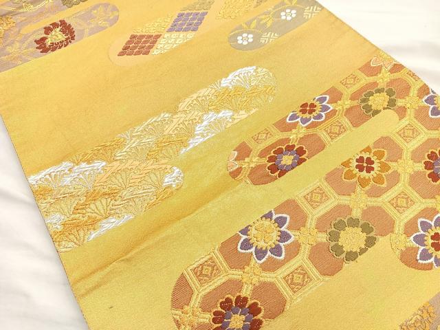 平和屋着物◎六通柄袋帯 唐織 三霞雲裂文 金銀糸 正絹 逸品 BAAL0153cm