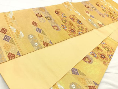 平和屋着物◎六通柄袋帯 唐織 三霞雲裂文 金銀糸 正絹 逸品 BAAL0153cm