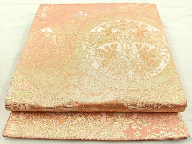 平和屋着物◎六通柄袋帯 正倉院切嵌文様 金銀糸 正絹 逸品 BAAL0160cm