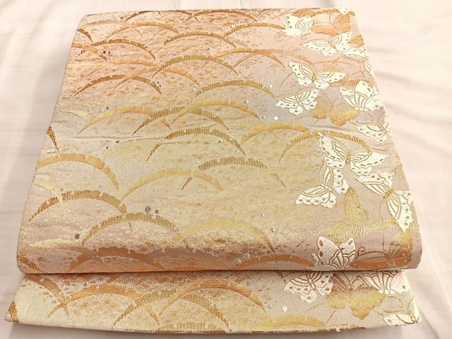 平和屋着物◎六通柄袋帯 唐織 雪芝舞蝶文 金糸 正絹 逸品 BAAL0406du