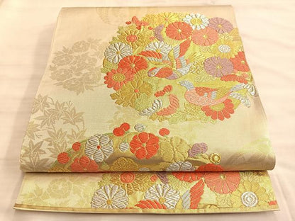 平和屋着物◎六通柄袋帯 唐織 鴛鴦花丸文 金銀糸 正絹 逸品 BAAL0416du