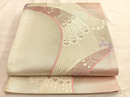 平和屋着物◎西陣 六通柄袋帯 唐織 孔雀 銀糸 正絹 逸品 BAAL0418du