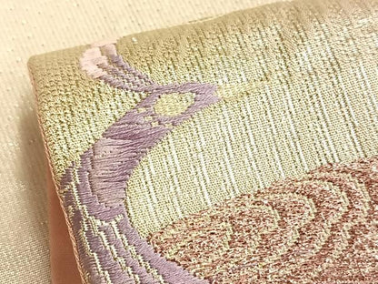 平和屋着物◎西陣 六通柄袋帯 唐織 孔雀 銀糸 正絹 逸品 BAAL0418du