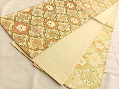 平和屋着物◎六通柄袋帯 松皮菱花唐草文 金銀糸 正絹 逸品 BAAL0424du