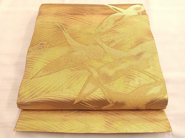 平和屋着物◎佐賀錦 太鼓柄袋帯 立波飛鶴文 金糸 正絹 逸品 BAAL0457du