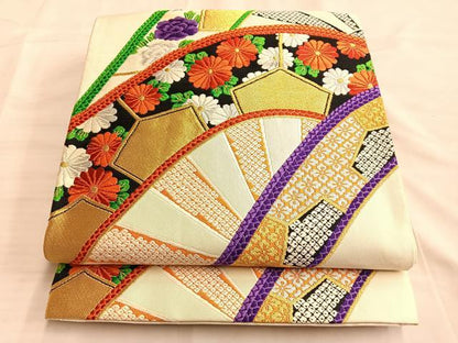 平和屋着物◎六通柄袋帯 唐織 源氏車 金銀糸 正絹 逸品 BAAL0503du