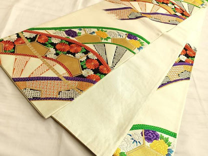 平和屋着物◎六通柄袋帯 唐織 源氏車 金銀糸 正絹 逸品 BAAL0503du