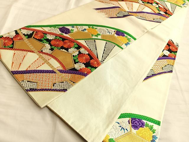 平和屋着物◎六通柄袋帯 唐織 源氏車 金銀糸 正絹 逸品 BAAL0503du