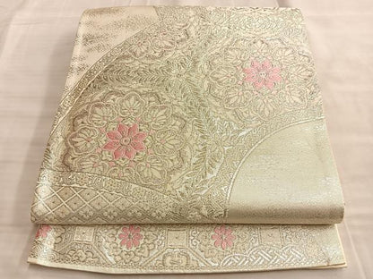 平和屋着物◎六通柄袋帯 唐織 正倉院草花文 銀糸 正絹 逸品 BAAL0507du