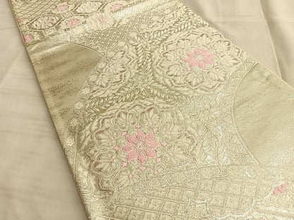 平和屋着物◎六通柄袋帯 唐織 正倉院草花文 銀糸 正絹 逸品 BAAL0507du