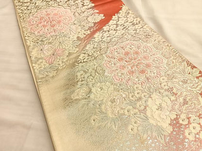 平和屋着物◎六通柄袋帯 唐織 正倉院花文 銀糸 正絹 逸品 BAAL0532du