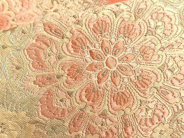 平和屋着物◎六通柄袋帯 唐織 正倉院花文 銀糸 正絹 逸品 BAAL0532du