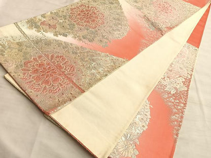 平和屋着物◎六通柄袋帯 唐織 正倉院花文 銀糸 正絹 逸品 BAAL0532du